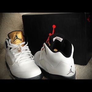 Air Jordan 5 Olympic White Black Gold